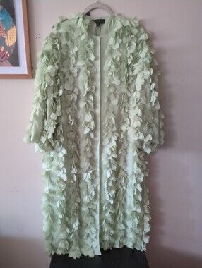 Zara Light Mint Green Textured Petal Snap Button Longline Duster Coat